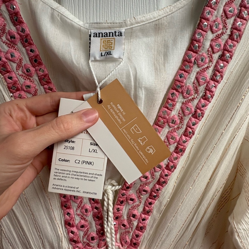 NWT Ananta Boho Maxi Dress In Pink W/ Metallic Shimmer Size Large/XL - Picture 5 of 7